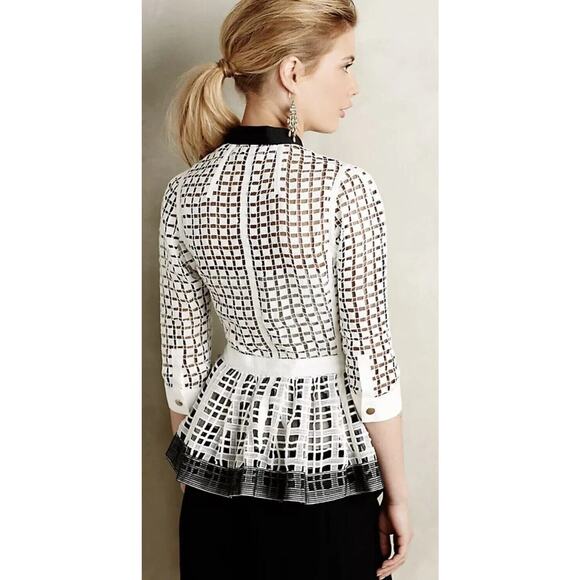 New Anthropologie Beguile x Byron Lars Lace Crochet Peplum Jacket 8 Lined Multi - Picture 4 of 11